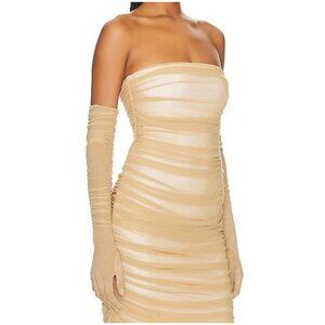 Mother of All Eleanora Long Gloves in Golden Nude Mesh Small New Womens Opera